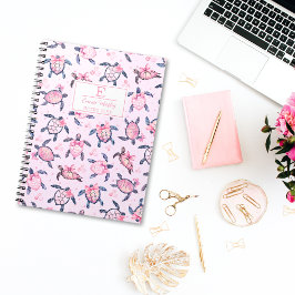 水色ウミガメパーソナライズされたかわいい弓ガーリー ノートブック