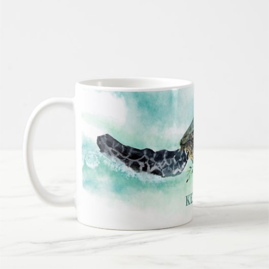 水色ウミガメパーソナライズされた コーヒーマグカップ (左)