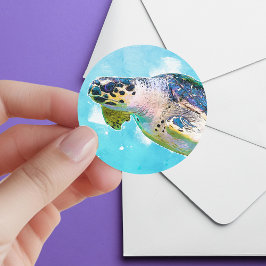 水色ウミガメ封筒シール ラウンドシール
