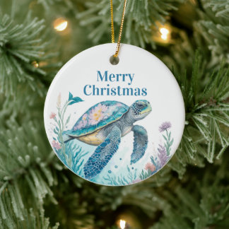 水色ウミガメ沿岸クリスマスオーナメント セラミックオーナメント