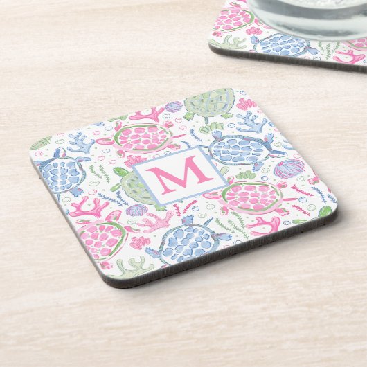 水色ウミガメ沿岸海モノグラム コースター (左側)
