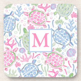 水色ウミガメ沿岸海モノグラム コースター