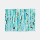 水色ウミガメ海ターコイズパーソナライズ フリースブランケット (正面(横))