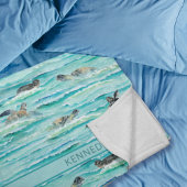 水色ウミガメ海ターコイズパーソナライズ フリースブランケット