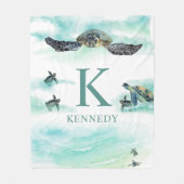 水色ウミガメ海モノグラム名 フリースブランケット (正面)