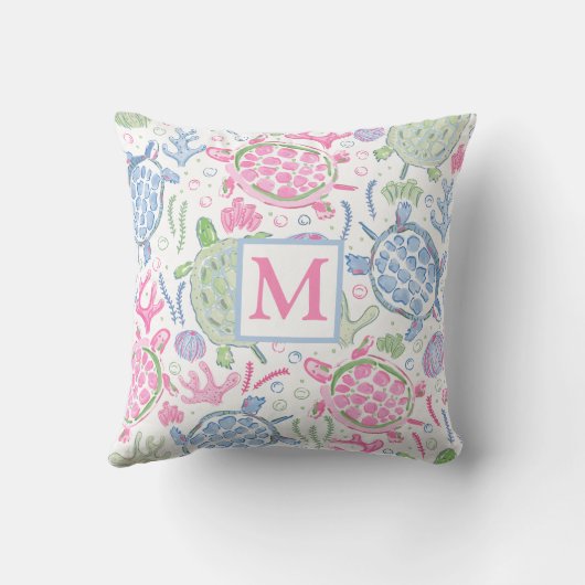 水色ウミガメ海モノグラム クッション (裏面)