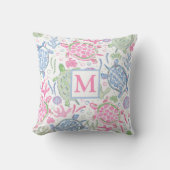 水色ウミガメ海モノグラム クッション (正面)