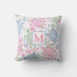 水色ウミガメ海モノグラム クッション