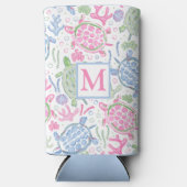 水色ウミガメ海モノグラム スリム缶クーラー (正面)