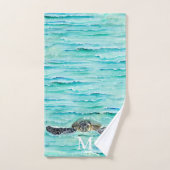 水色ウミガメ海モノグラム バスタオルセット (ハンドタオル)