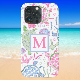 水色ウミガメ海モノグラム iPhone 13 PROケース