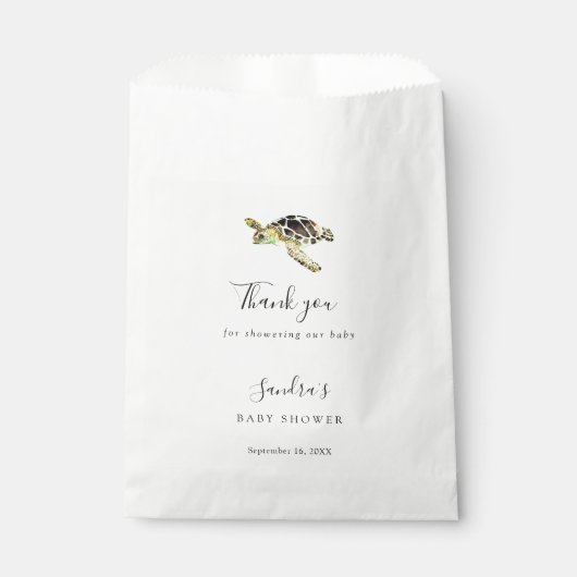水色ウミガメ赤ちゃんシャワーカスタムお願い フェイバーバッグ (正面)