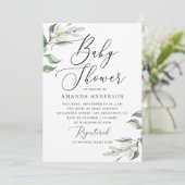 水色エレガントのイタリアンフローラ赤ちゃんシャワー 招待状 (スタンド正面)