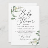 水色エレガントのイタリアンフローラ赤ちゃんシャワー 招待状 (正面/裏面)