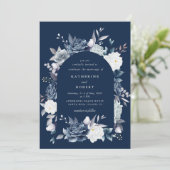 水色エレガントの埃の多い青色結婚フローラ 招待状 (スタンド正面)