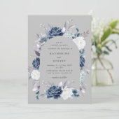 水色エレガントの埃の多い青色結婚フローラ 招待状 (スタンド正面)