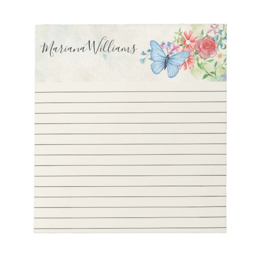 水色エレガントの蝶が並んだ ノートパッド (正面)