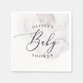 水色エレガントほこりっぽい紫の台本の赤ちゃんシャワー スタンダードカクテルナプキン (正面)