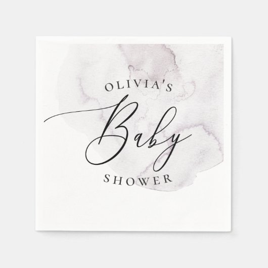 水色エレガントほこりっぽい紫の台本の赤ちゃんシャワー スタンダードカクテルナプキン (正面)