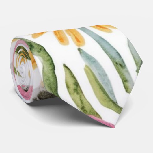 水色エレガントオレンジピンク色の花3 ネクタイ (ロール)