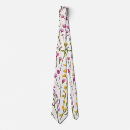 水色エレガントオレンジピンク色の花5 ネクタイ (正面)