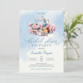 水色エレガントソフトピンクローズ茶パーティー 招待状 (スタンド正面)