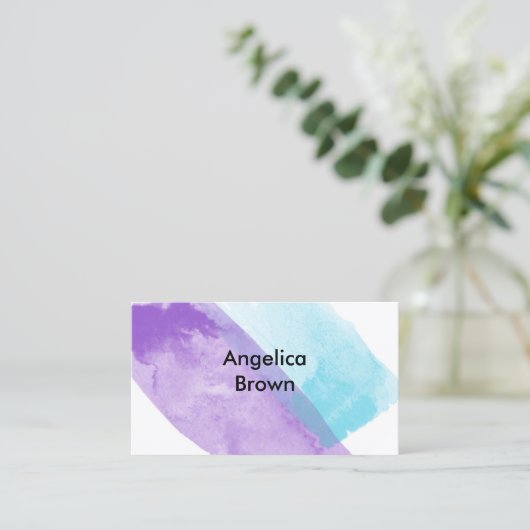 水色エレガントデザインブルーとイエローブシン 名刺 (スタンド正面)