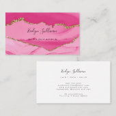 水色エレガントピンクと金ゴールド灰 名刺 (正面/裏面)