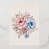 水色エレガントピンクと青の花模様結婚 箔招待状 (裏面)