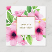 水色エレガントピンクの花プロフェッショナル スクエア名刺 (正面)
