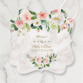 水色エレガントピンクの花大理石結婚の フェイバータグ (裏面)