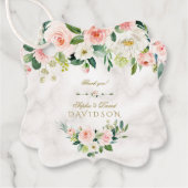 水色エレガントピンクの花大理石結婚の フェイバータグ (正面)