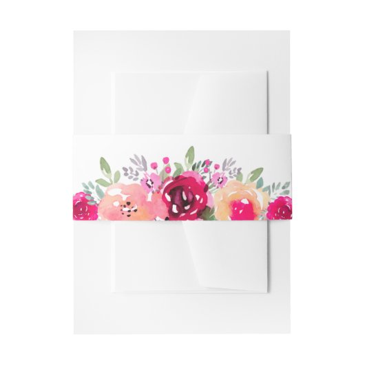 水色エレガントピンクの花 招待状ベリーバンド (正面例)