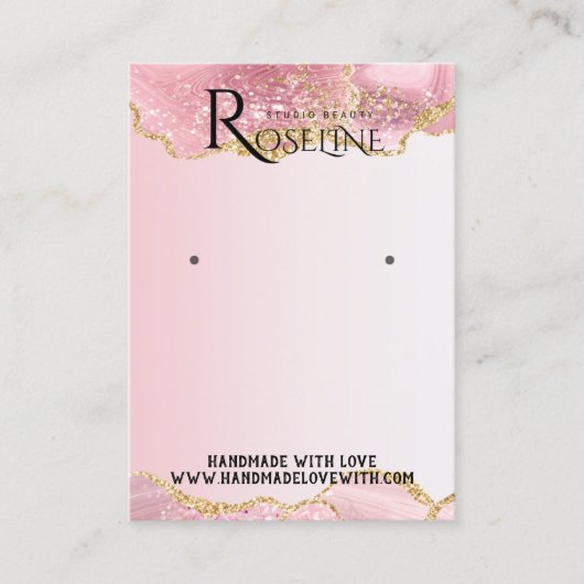 水色エレガントピンクグリッターイヤリングディスプレイ 名刺 (正面)