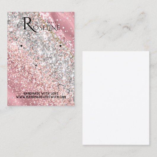 水色エレガントピンクグリッターイヤリングディスプレイ 名刺 (正面/裏面)