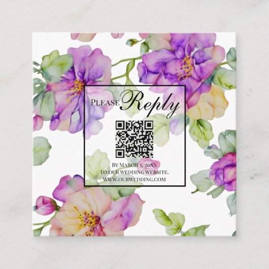 水色エレガントピンクパープルオレンジQRコード エンクロージャーカード (正面)