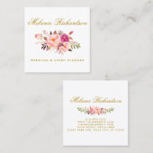 水色エレガントピンクフローラと金ゴールド スクエア名刺 (正面/裏面)