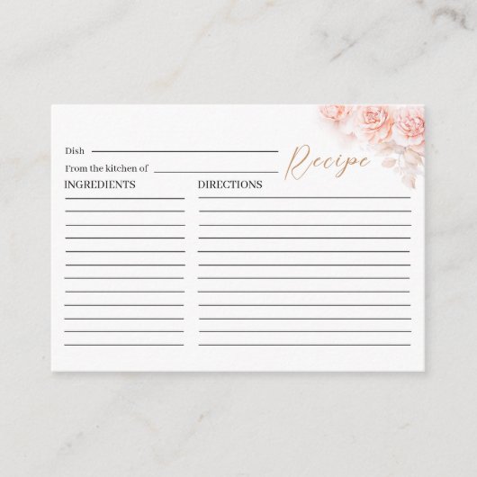 水色エレガントピンクフローラレシピカード エンクロージャーカード (正面)