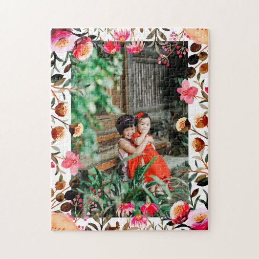 水色エレガントピンクフローラ緑の写真 ジグソーパズル (縦)