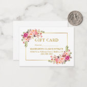水色エレガントピンクフローラ金ゴールドギフトカード ノートカード (正面/裏面インサイチュ)