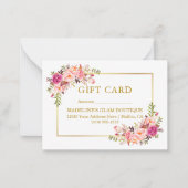 水色エレガントピンクフローラ金ゴールドギフトカード ノートカード (正面)