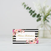 水色エレガントピンクフローラ金ゴールドフレーストライプのム 名刺 (スタンド正面)