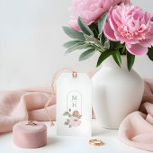 水色エレガントピンク牡丹フローラモノグラム ギフトタグ