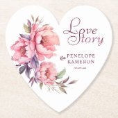 水色エレガントピンク牡丹 ペーパーコースター (正面)