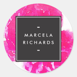 水色エレガントピンク牡丹 ラウンドシール