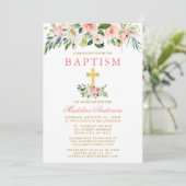 水色エレガントピンク白フローラ金ゴールドバプテスマ 招待状 (スタンド正面)