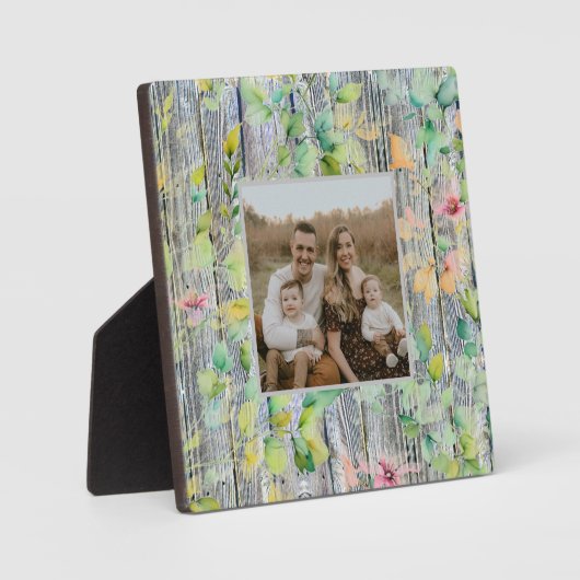 水色エレガントピンク野花バーウッド フォトプラーク (正面)