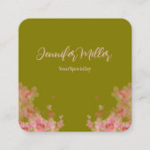 水色エレガントフローラオリーブグリーン スクエア名刺 (正面)