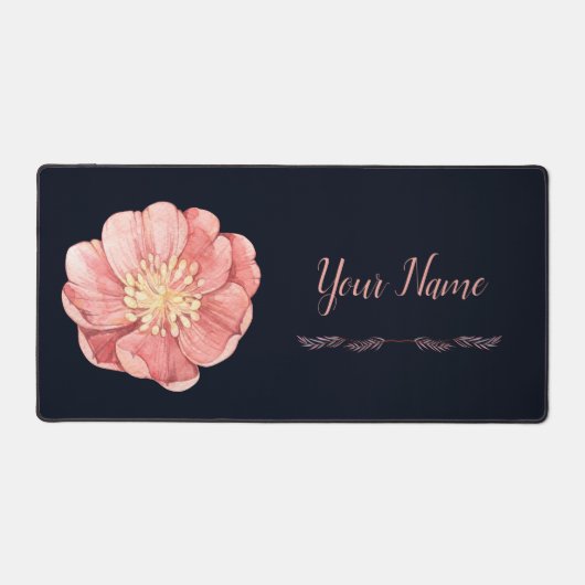 水色エレガントフローラスタイリッシュ花 デスクマット (正面)