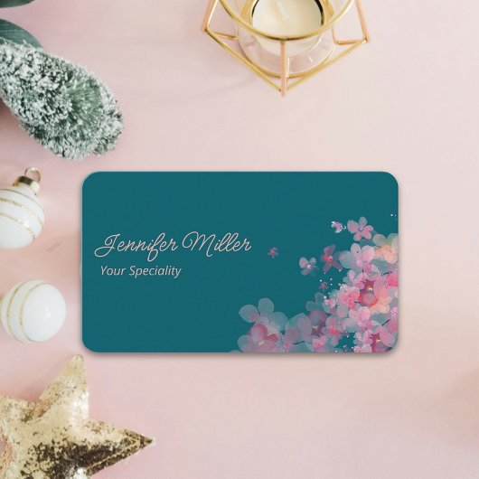 水色エレガントフローラパステルダークブルー 名刺